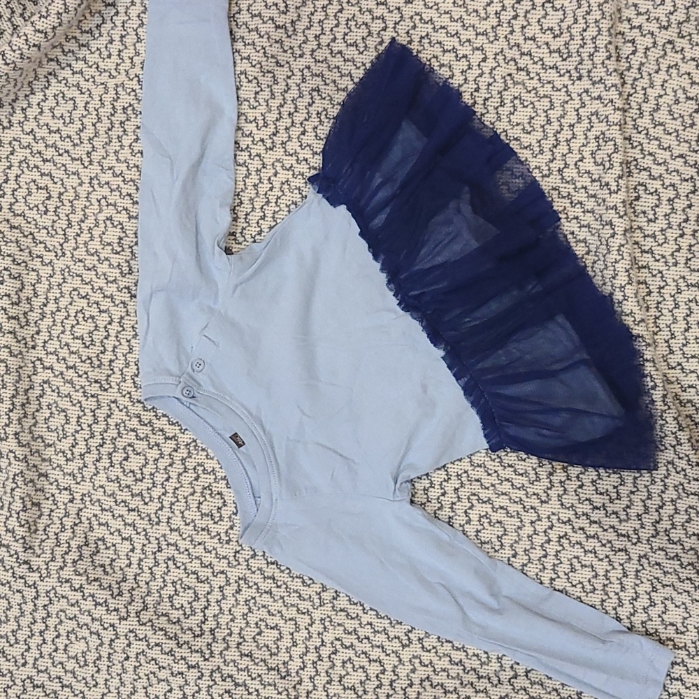 Tea Collection Blue Long Sleeve Top with Tulle Detail Size 18-24M